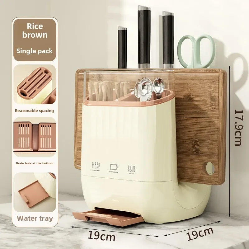 Kitchen Shelf with Cutting Board & Knife Holder – Countertop Drain Rack & Cutlery Organiser