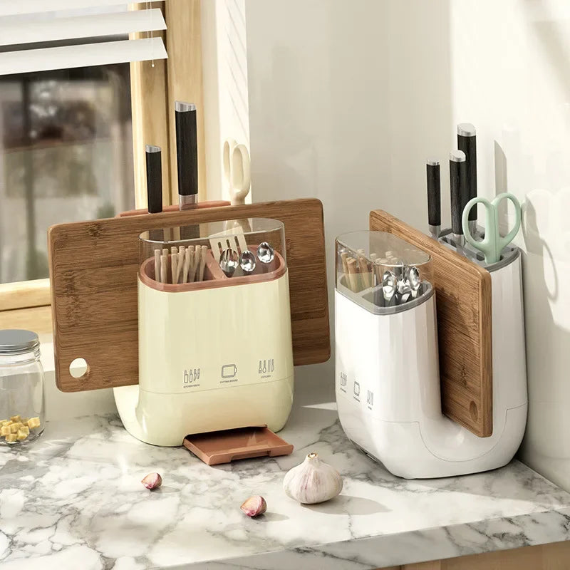 Kitchen Shelf with Cutting Board & Knife Holder – Countertop Drain Rack & Cutlery Organiser